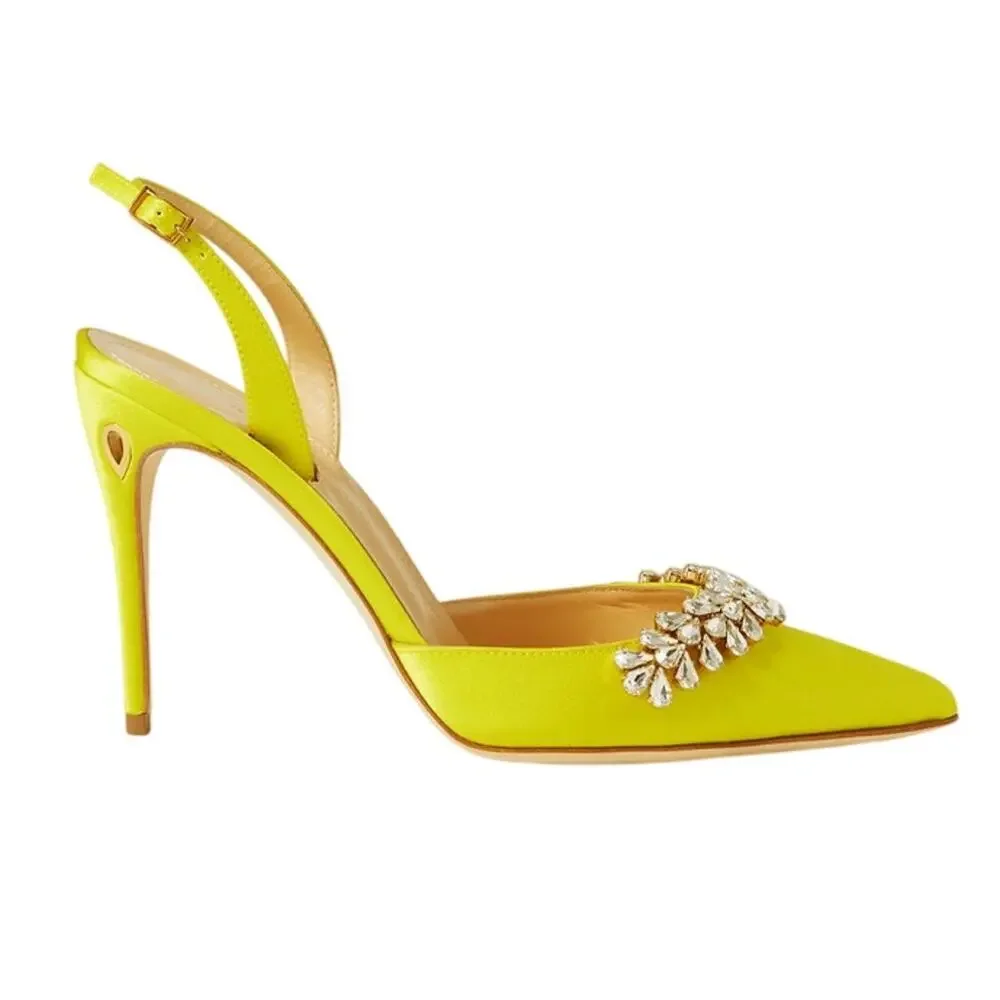 Jennifer Chamandi Embellished Yellow Slingback Heels Size 40 EU / US 10